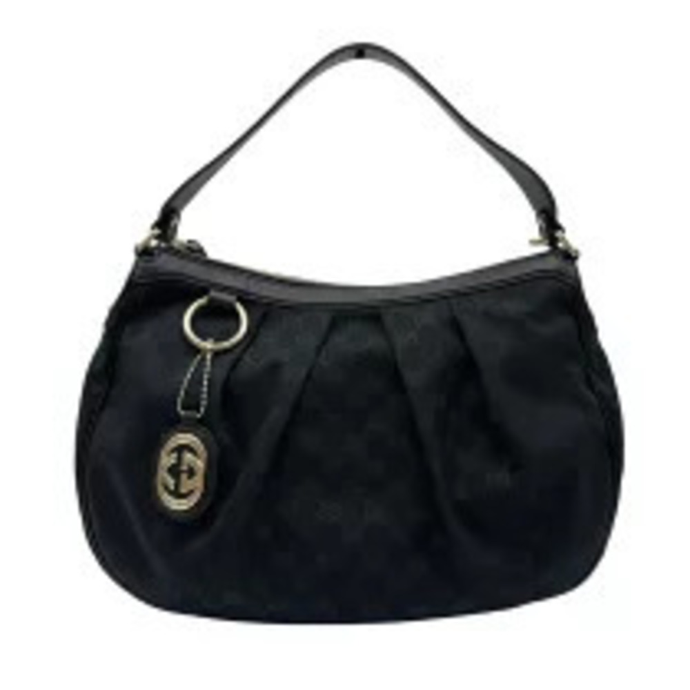 Gucci Sukey GG Canvas Hobo Shoulder Bag Leather Shoulder Black